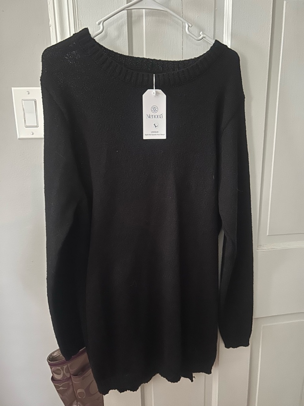 Black Off-the-Shoulder Knit Sweater and Shorts